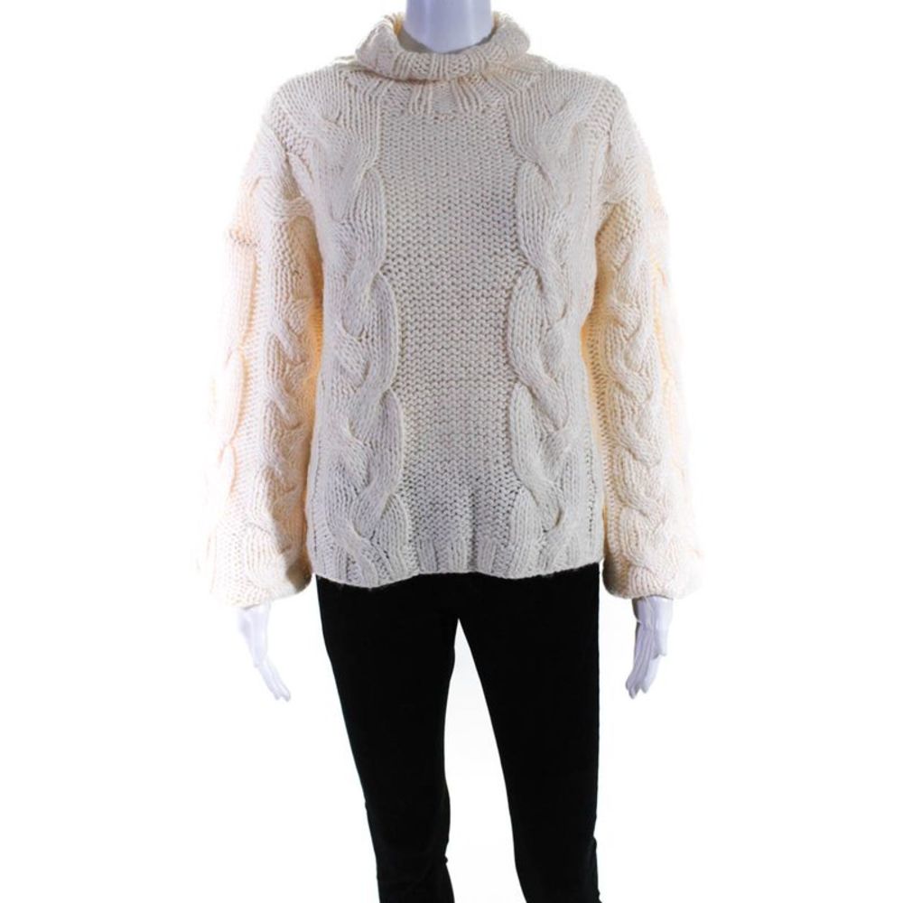 Something Navy Womens Cableknit Turtleneck Sweater Ivory Size M